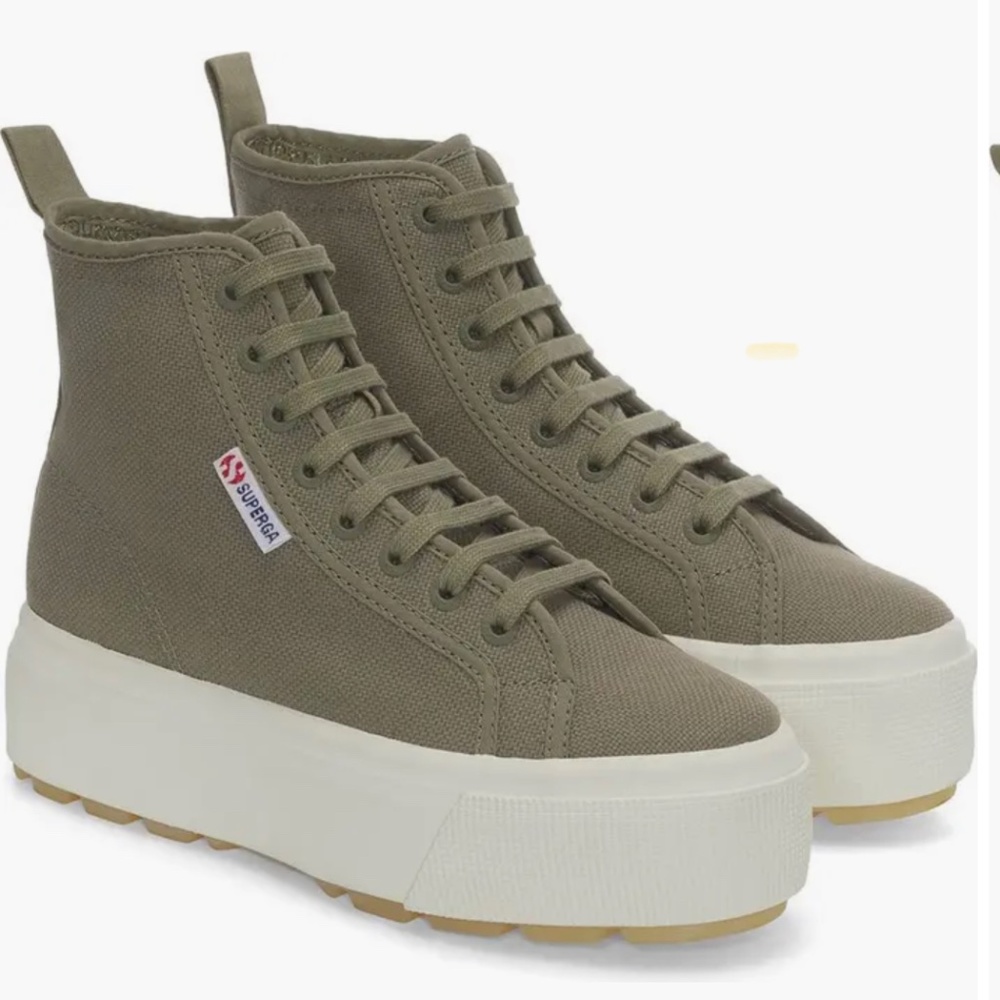 Superga High Top  Platform Sneaker Safari Green/Khaki 9.5 women